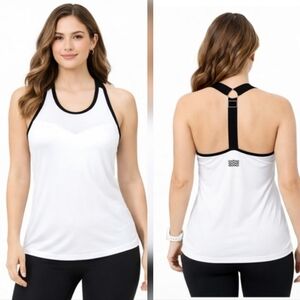 Monreal London Racer Back Active Tank in White / Navy Blue Size Medium